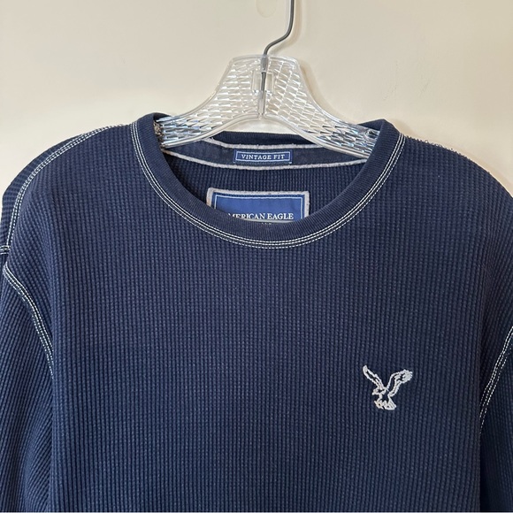 American Eagle Men’s Blue Weave Long Sleeve Tee Medium - Picture 3 of 9